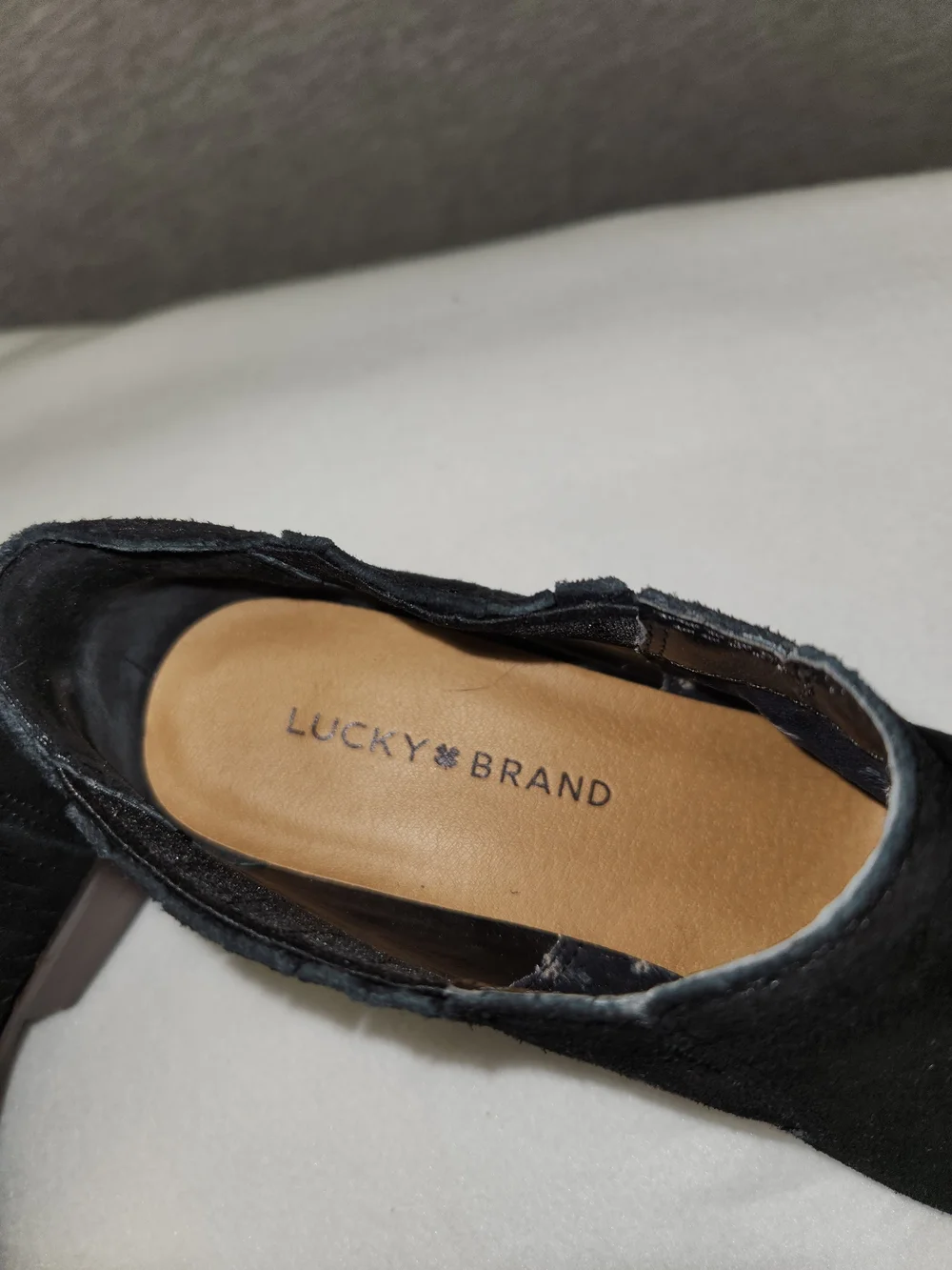 Lucky Brand Black Suede Ankle Booties with Low Stacked Heel